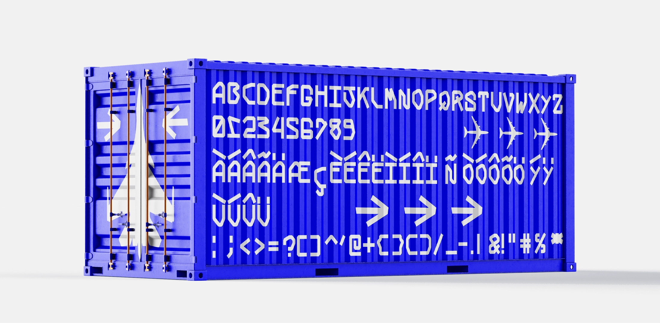 Spécimen complet de la font Stencil Ronce Noire : alphabet, chiffres et symboles